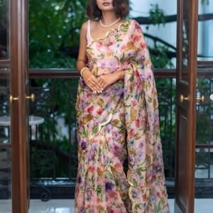 Pure Organza Floral Digital Print Saree