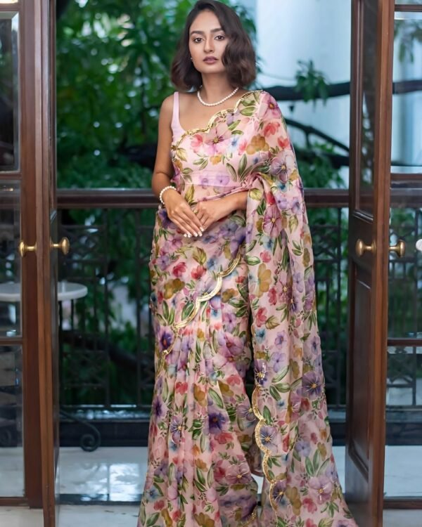 Pure Organza Floral Digital Print Saree